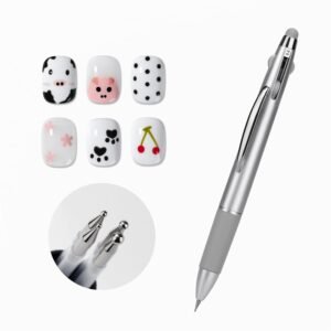 4-in-1 Nail Dotting Pen, Manicure Art Tools in Ballpoint Design with Size Marking and Pressing Head, Perfect for Painting, Sculpting, Rhinestones  and Salon, Silver