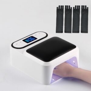Professional Rechargeable UV LED Nail Lamp, Portable Cordless Light, Hand Pillow Nail Dryer with UV Protection Gloves for Manicures (Black)