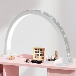 Half Moon Light for Nail Desk, 180° All-Round Lighting Half Moon Nail Lamp, Stepless Dimming, Extra Large Space,White