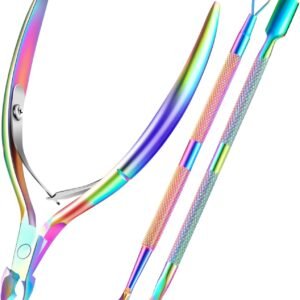 Cuticle Trimmer Cuticle Remover with Cuticle Pusher,  Professional Stainless Steel Durable Pedicure Manicure Tools Cutter Nipper Scissor Clipper for Fingernails and Toenails Dead Skin