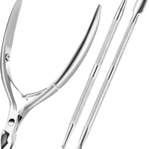 Cuticle Trimmer Cuticle Remover with Cuticle Pusher,  Professional Stainless Steel Durable Pedicure Manicure Tools Cutter Nipper Scissor Clipper for Fingernails and Toenails Dead Skin Silver