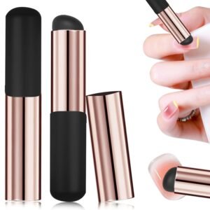 2Pcs Silicone Nail Brush, Ombre Nail Brush Silicone Nail Art Tools Silicone Chrome Applicator for Nails, Reusable Nail Art Brushes Nail Polish Brush with Protective Cap for Manicure Gel Polish (Black)