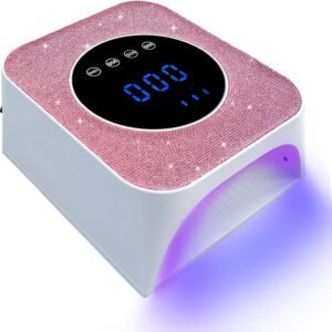 UV Nail Lamp, 72W Rechargeable LED Gel Nail Light Dryer for Gel Polish 4 Timer Modes Cordless Bling Pink Diamond Rhinestones for Salon & Home
