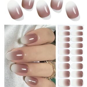 Semi Cured Gel Nail Strips, Chocolate Ombre? 20pcs Gel Nail Stickers Work with , Easy to Use and Remove