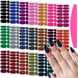 Nail Stickers Full Nail Wraps (20 Sheets, Bright Color), Self Adhesive Nail Polish Strips, Gel Strips Manicure Design, Fingernail Sticker Nails for Women with File