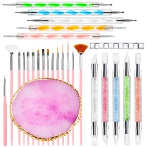 Nail Art Tools 27Pcs Set,Nail Art Brush,Resin Nail Art Palette,5 Pcs Nail Art Sculpture Pen,2-way  Silicone Engraving Pen Dotting Pen Tools Nail Art Kit for Nail Art