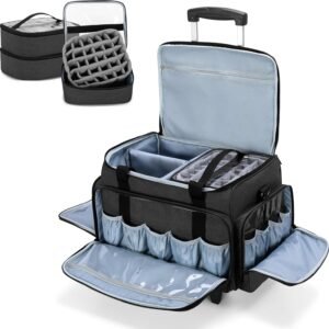 Rolling Nail Polish Organizer Holds 90 Bottles and a Nail Lamp, Rolling Nail Polish Case with a Detachable Dolly and 3 Removable Cases , Black