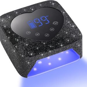 UV LED Nail Lamp 72W Rechargeable Sparkly Wireless Nail Dryer Gel Polish Light with 5 Timer Setting Professional Quick Dry Curing Lamp with Display Auto Sensor for Salon & Home, Black