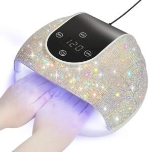 UV Nail Lamp, 268W Professional UV Light for Gel Nails with 66 LED Beads, Touch Control Display & Auto Sensor LED Nail Lamp with 3 Timer Modes for Home Salon Nail Tools (Silver Diamond)