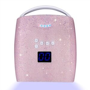 48W Cordless UV LED Nail Lamp,Rechargeable Gel Nail Dryer with Handle Nail Art Manicure Tools for Home and Salon (Pearl Pink Diamond)