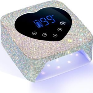 UV LED Nail Lamp 72W Rechargeable Sparkly Wireless Nail Dryer Gel Polish Light with 5 Timer Setting Professional Quick Dry Curing Lamp with Display Auto Sensor for Salon & Home